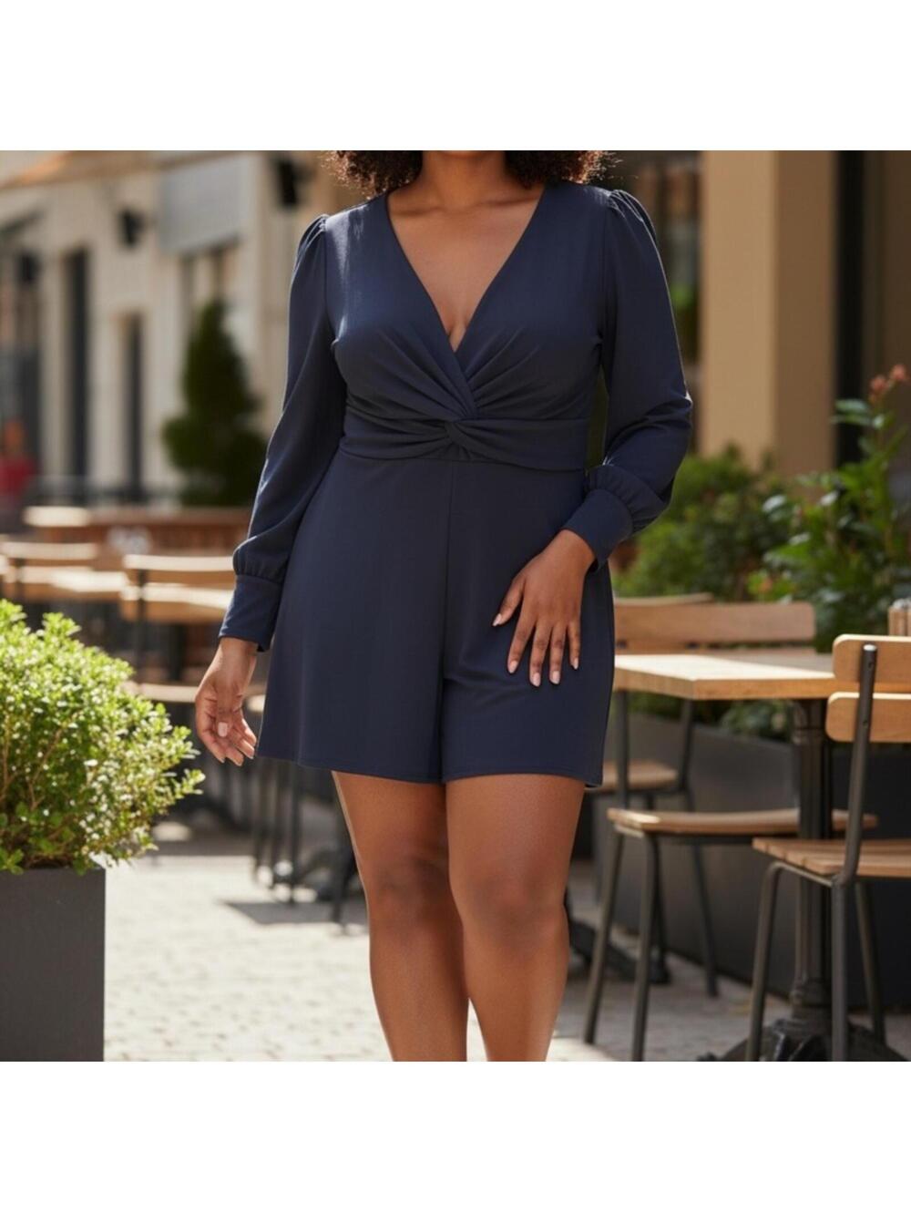 Boohoo Plus Puff Sleeve Twist Front Romper Navy Size US 18 NWT